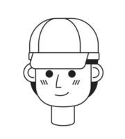 Golf professional wearing white cap monochrome flat linear character head. Golfer male front. Editable outline hand drawn human face icon. 2D cartoon spot vector avatar illustration for animation