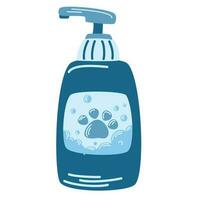 Shampoo for dogs. Hair and paws care. Grooming equipment. Pet shop accessories. Vector flat illustration isolated on the white background.