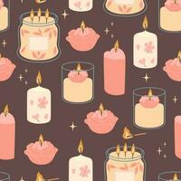 Seamless pattern with candles of various shapes in pastel colors. Vector graphics.