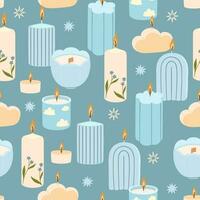 Seamless pattern with candles of various shapes in pastel colors. Vector graphics.