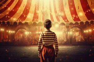 Circus tent arena performer child boy. Generate Ai photo