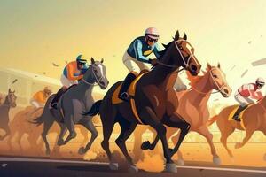 Horse racing jockey run. Generate Ai photo