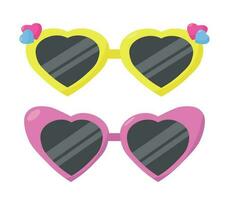 Bright colored sunglasses in the shape of a heart. Glasses for children vector