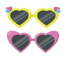 Bright colored sunglasses in the shape of a heart. Glasses for children vector