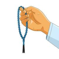 Vector illustration hand of muslim man holding a prayer beads isolated on white background