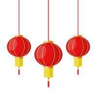 chino nuevo año linternas, tradicional rojo papel linternas, realista vector ilustración, 3d diseño, dibujos animados