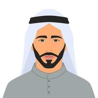 Portrait of a Arab man with a beard, oriental businessman, flat illustration, cartoon style, isolated on white background vector