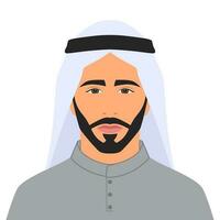 retrato de un árabe hombre con un barba, oriental empresario, plano ilustración, dibujos animados estilo, aislado en blanco antecedentes vector