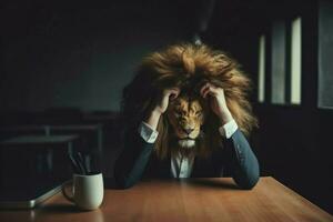 Sad business lion corporate. Generate Ai photo