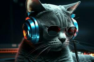 Cat dj headphones abstract. Generate Ai photo