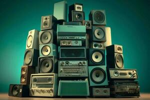 Vintage music speakers pile. Generate Ai photo