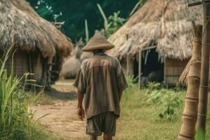 Native old man thatched huts. Generate Ai photo