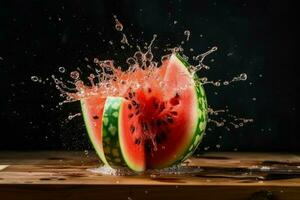 Fresh watermelon exploding pieces. Generate Ai photo