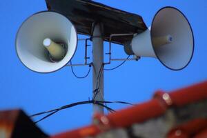 the mosque's toa is used as a loudspeaker when it's time to pray photo