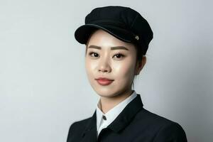 Hostess uniform asian girl. Generate Ai photo