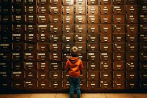 Archivist child boy. Generate Ai photo