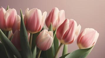 rosado tulipanes en un polvoriento rosado antecedentes. ai generado. foto
