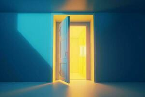 Door light on blue background. Generate Ai photo