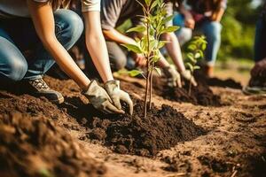 Planting people plants green. Generate Ai photo