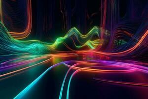 Wave glowing neon lines. Generate Ai photo