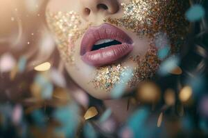 Glittery lips party. Generate Ai photo