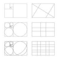 Golden ratio template collection. Fibonacci array, numbers. Golden proportions set. Vector illustration.