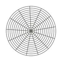 Wheel of life template. Simple coaching tool for visualizing all areas of life. Blank polar graph paper. Polar grid of 13 segments and 12 concentric circles. Circle diagram of life style balance. vector