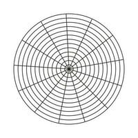 Wheel of life template. Simple coaching tool for visualizing all areas of life. Blank polar graph paper. Polar grid of 13 segments and 12 concentric circles. Circle diagram of life style balance.