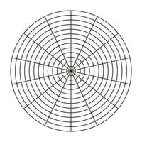 Wheel of life template. Polar grid of 14 segments and 12 concentric circles. Circle diagram of lifestyle balance. Coaching tool. Blank polar graph paper. Vector illustration.
