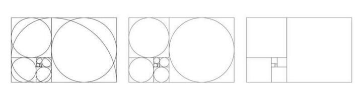 Golden ratio template set. Method golden section. Fibonacci array, numbers. Harmony proportions collection. Outline vector illustration.