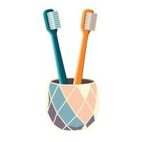 Toothbrushes in the cup in flat technique vector