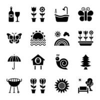 Picnic in Park Solid Icons vector