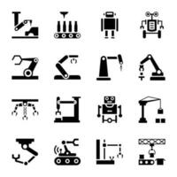 Manufacture Robotics Glyph Icons vector