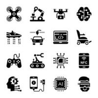 Set of Artificial Intelligence Glyph Vector Icons