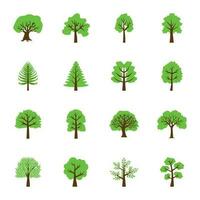 arboles plano vector íconos conjunto