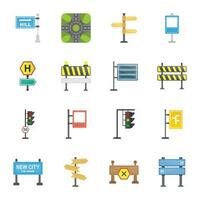 Road Signs and Junctions Flat Vector Icons Set