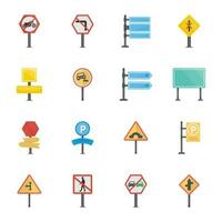 Road Signs and Junctions Flat Vector Icons Pack