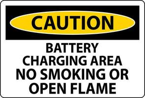Caution Sign Battery Charging Area, No Smoking Or Open Flame vector