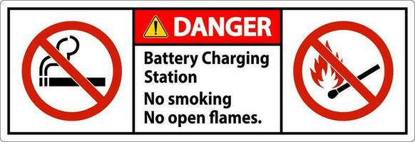 Danger Sign Battery Charging Station, No Smoking, No Open Flames vector