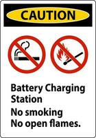 Caution Sign Battery Charging Station, No Smoking, No Open Flames vector