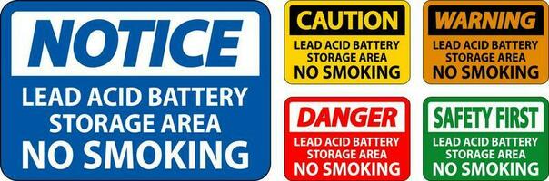 peligro firmar dirigir ácido batería almacenamiento área, No de fumar vector