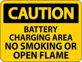 Caution Sign Battery Charging Area, No Smoking Or Open Flame vector