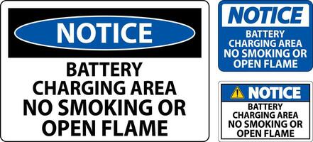 Notice Sign Battery Charging Area, No Smoking Or Open Flame vector