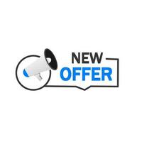 New offer banner template. Badge with megaphone icon. Modern style vector illustration.