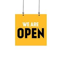 We are open sign. Lettering for poster, label, sticker, flyer, header, card, advertisement, announcement. hanging banner. Vector illustration