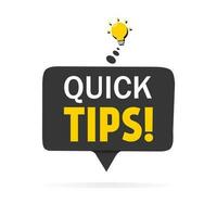 Quick tips advice with lightbulb icon. Helpful idea, solution and trick. Flat style vector illustration.