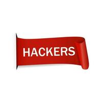 Hackers, red ribbon design banner on white background, Vector. vector