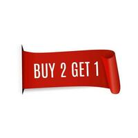 Buy 2 get 1 banner, red ribbon design on white background, Vector. vector