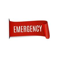 emergency, banner, red ribbon design on white background, Vector. vector