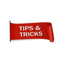 Tips and tricks, red label banner on white background, Vector design.